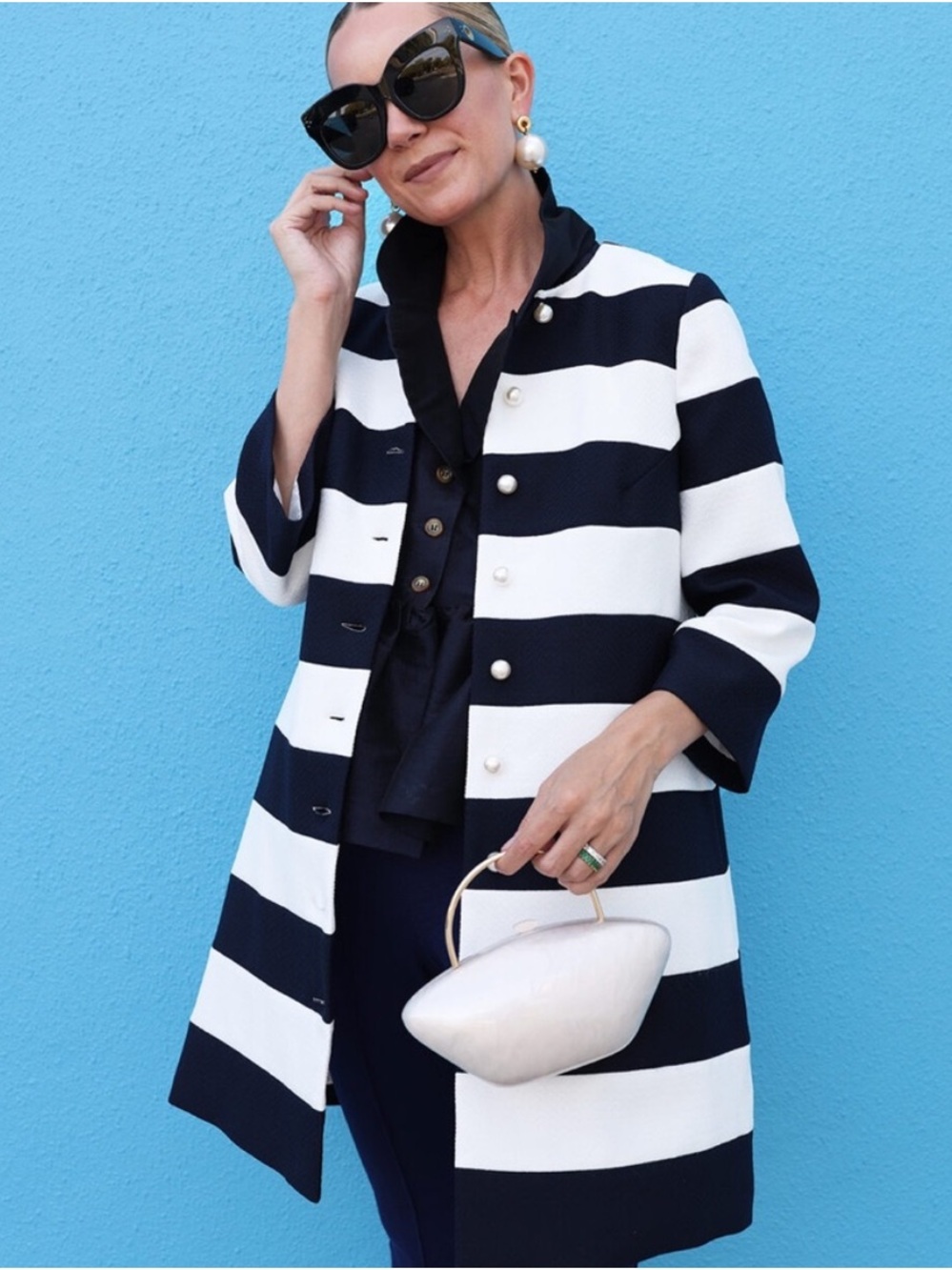 Tuckernuck x Atlantic Pacific Navy and White Millie Coat Dress Striped Button - Picture 2 of 7